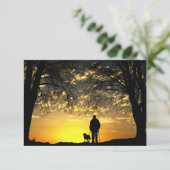 日没の男と犬のツリーシルエット サンキューカード (スタンド正面)