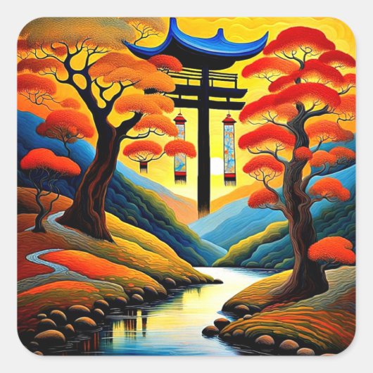日没の神社5 スクエアシール (正面)