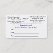 日没の空カリフォルニアのMFTインターンビジネスアポイントメントカード 予約カード (裏面)