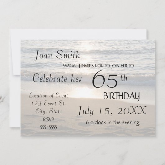 日没の第65誕生日のパーティの招待状カードの波 招待状 (裏面)