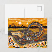 日没の絵のアフリカのワニ シーズンポストカード (正面/裏面)