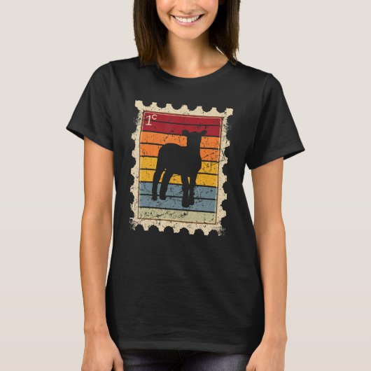 日没の羊の子羊と切手 Tシャツ (正面)