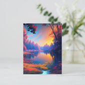 日没の美しいが森林湖で発表 ポストカード (スタンド正面)