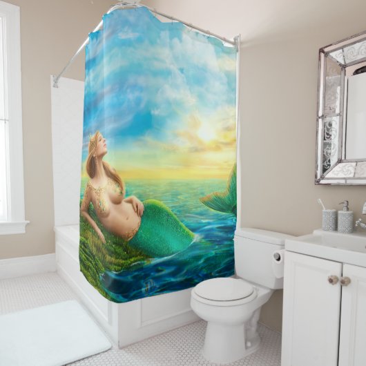 日没の美しい王女のファンタジーの人魚 シャワーカーテン (インサイチュ)