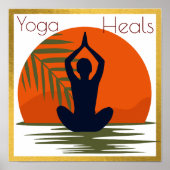 日没の背景でヨガをしている少女 ポスター (正面)