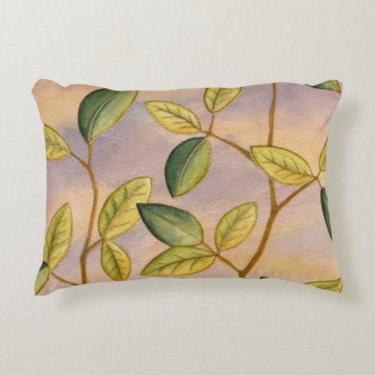 日没の背景に葉緑と黄色の アクセントクッション (正面)