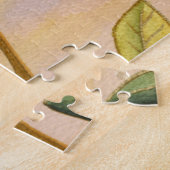 日没の背景に葉緑と黄色の ジグソーパズル (側面)