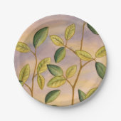 日没の背景に葉緑と黄色の ペーパープレート (正面)