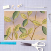 日没の背景に葉緑と黄色の 薄葉紙 (クラフト)