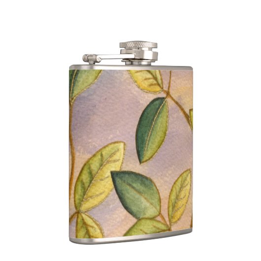 日没の背景の緑および黄色の葉 フラスク (右)