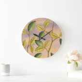 日没の背景の緑および黄色の葉 ラージ壁時計 (ホーム)