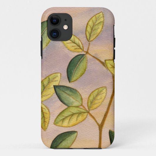 日没の背景の緑および黄色の葉 Case-Mate iPhoneケース (裏面)