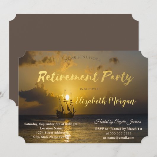 日没の船上での退職パーティー 招待状 (正面/裏面)