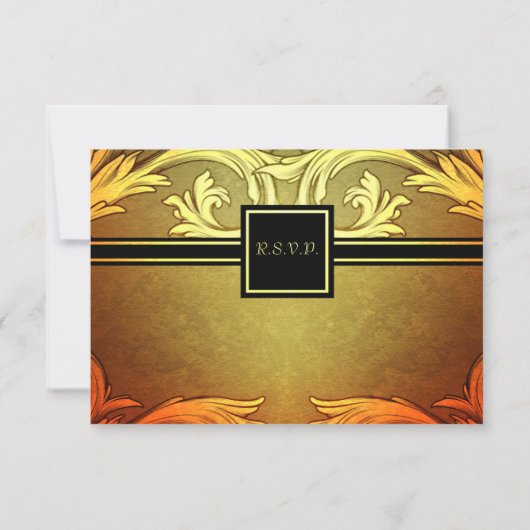 日没の色相の秋の結婚式のモノグラムのデザイン 出欠カード (裏面)