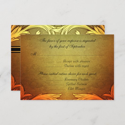 日没の色相の秋の結婚式のモノグラムのデザイン 出欠カード (正面/裏面)