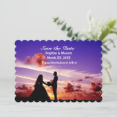 日没の花嫁と花婿の日付フラットカードを保存 招待状 (スタンド正面)