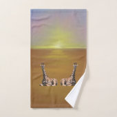 日没の茶色のキリン バスタオルセット (ハンドタオル)