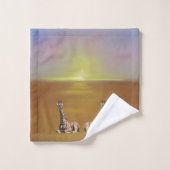 日没の茶色のキリン バスタオルセット (ウォッシュタオル)