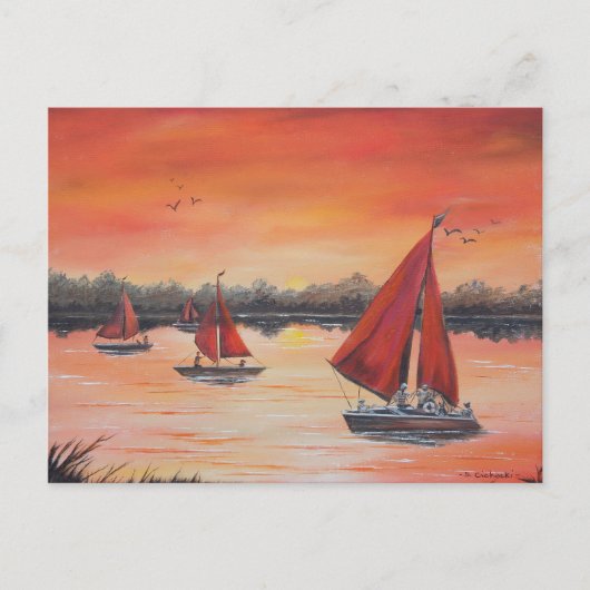 日没の赤い帆 ポストカード (正面)