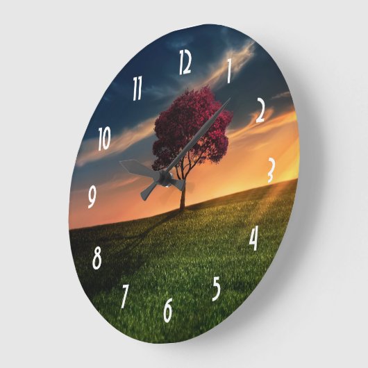 日没の赤い木とのすばらしい景色 ラージ壁時計 (傾斜)