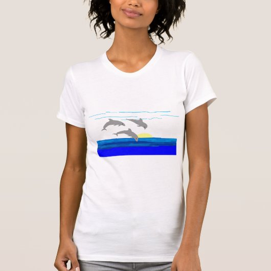 日没の跳躍のイルカのワイシャツ Tシャツ (正面)