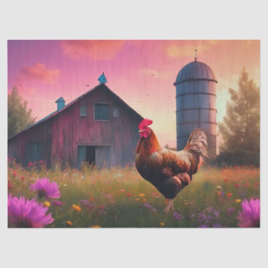 日没の農場の雄鶏 薄葉紙 (正面)