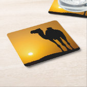 日没の野生のラクダのシルエット スクエアペーパーコースター (アングル)