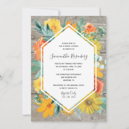 日没の開花花フレームのブライダルシャワー 招待状