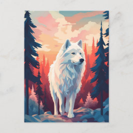 日没の間に森の中でサモエイ ポストカード