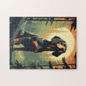 日没の間に森の中のダックスシュント ジグソーパズル (横)