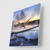 日没の間欠泉の煙 スクエア壁時計 (傾斜)