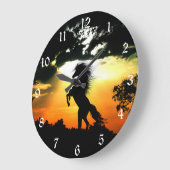 日没の馬のシルエット ラージ壁時計 (傾斜)