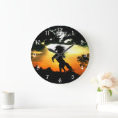 日没の馬のシルエット ラージ壁時計 (ホーム)