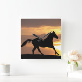 日没の馬 スクエア壁時計 (ホーム)