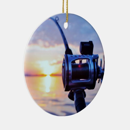 日没の魚釣りの巻き枠 セラミックオーナメント (右)