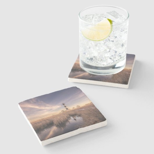 日没のBodieの島の灯台 ストーンコースター (横)