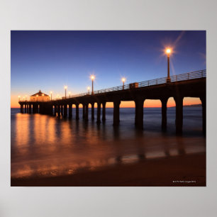 日没のManhattan Beach桟橋、カリフォルニア ポスター
