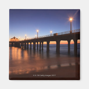 日没のManhattan Beach桟橋、カリフォルニア マグネット