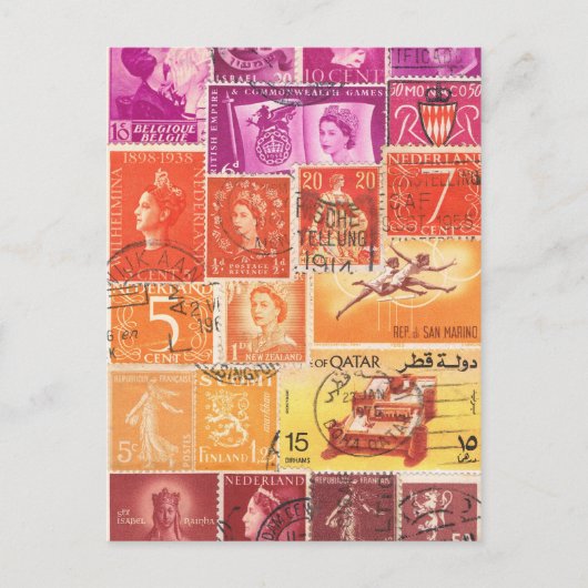 日没はがき、切手アートコラージュ ポストカード (正面)