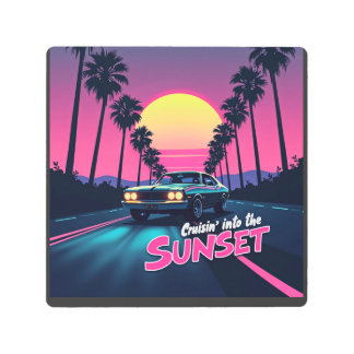 日没へのクリスイン – 80sレトロドライブ メタルプリント