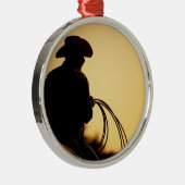 日没への馬ライダーそしてロープ メタルオーナメント (右)