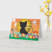 日没を眺める黒猫のリタイアカード カード (黄色い花)