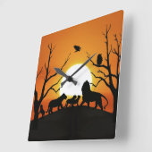 日没アフリカのライオン家族 スクエア壁時計 (傾斜)