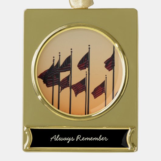 日没アメリカ愛国米国の国旗 ゴールドプレートバナーオーナメント (正面)