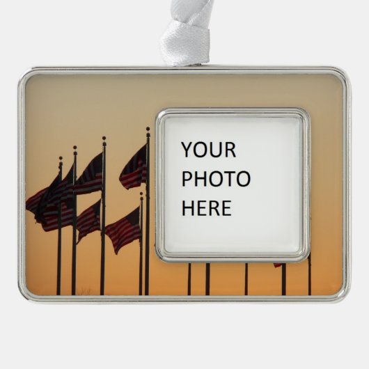 日没アメリカ愛国米国の国旗 シルバープレートフレームオーナメント (正面)