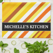 日没インスパイア黄色、オレンジおよび白は縞で飾ります キッチンタオル (折り畳み)