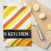 日没インスパイア黄色、オレンジおよび白は縞で飾ります キッチンタオル (四つ折り)