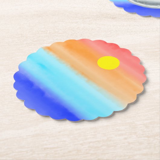 日没オン海水彩抽象芸術アートグラデーション ペーパーコースター (アングル)