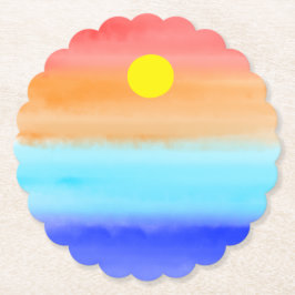 日没オン海水彩抽象芸術アートグラデーション ペーパーコースター