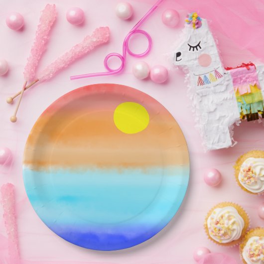 日没オン海水彩抽象芸術アートグラデーション ペーパープレート (パーティー)